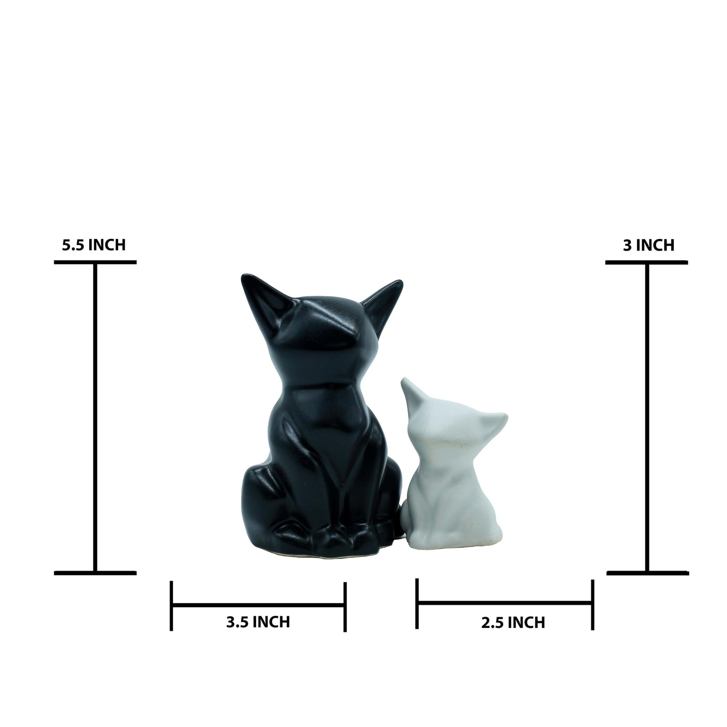 Ceramic Sitting Cat Set Of 2 Black & white