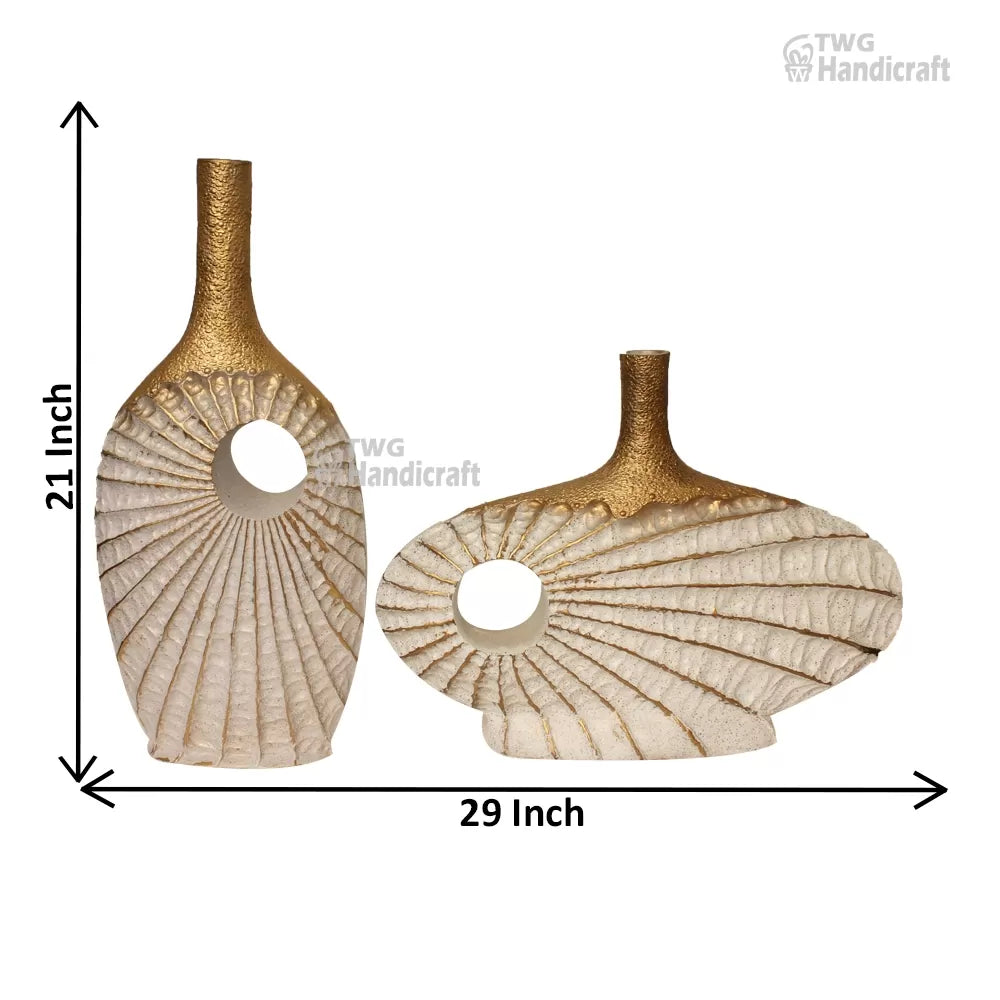 Modern Textured Vase Set (White & Gold Finish)