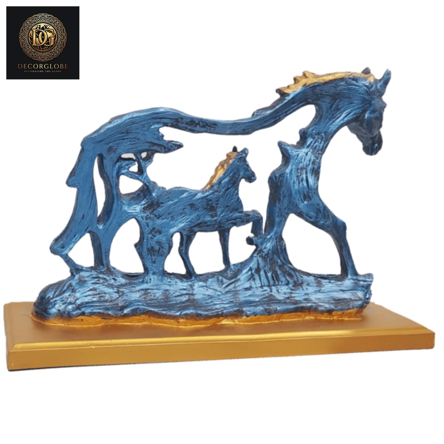 Polyresin Horse Family Sculpture With Wooden Base