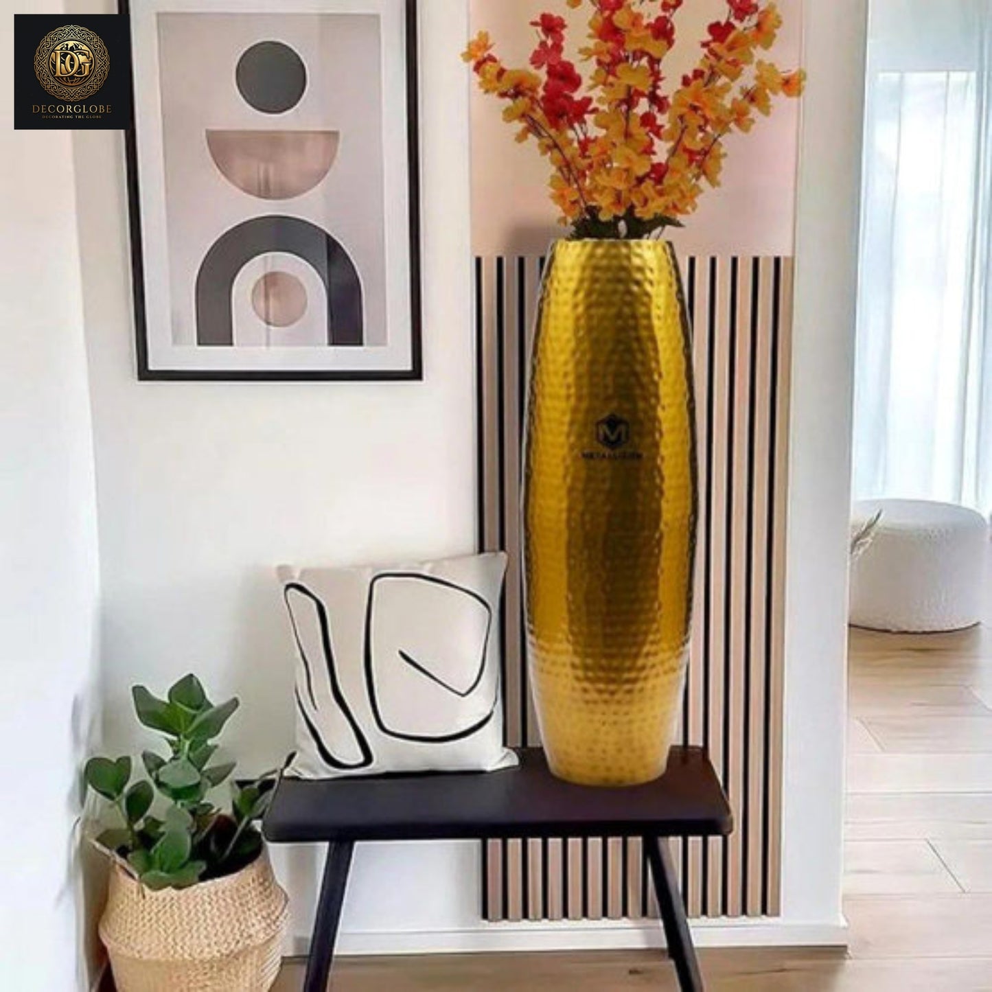 Golden Hammered Floor Vase