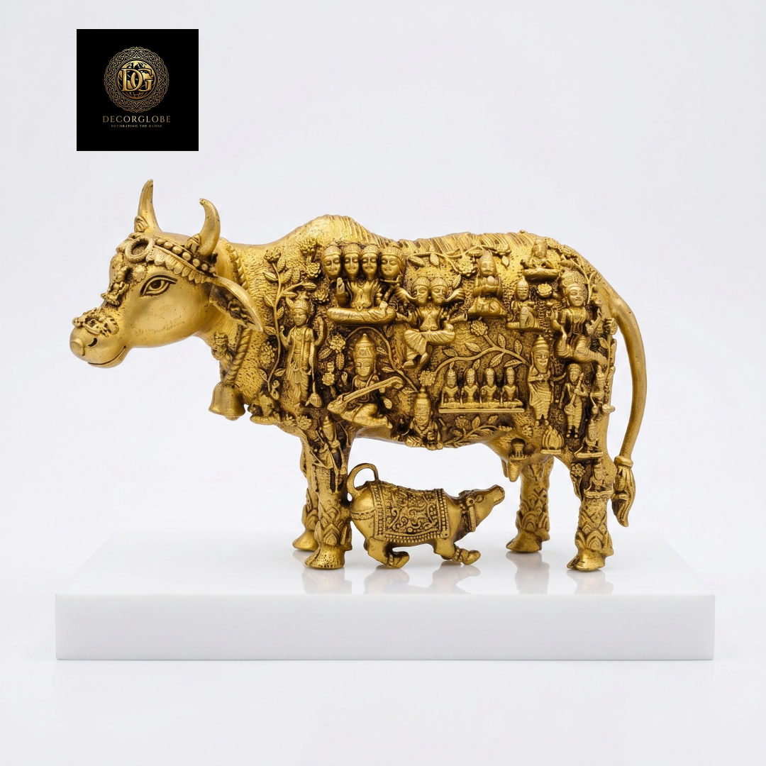 Golden Kamdhenu Cow Idol with Calf