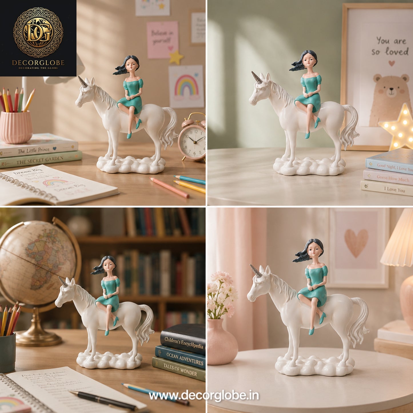 Fantasy Unicorn Sculpture with Girl – Elegant Decorative Showpiece