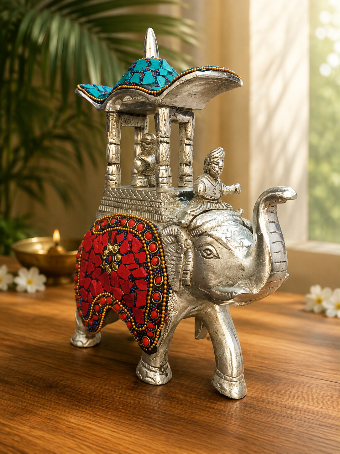 Handcrafted German silver elephant showpiece for wedding and housewarming gifting