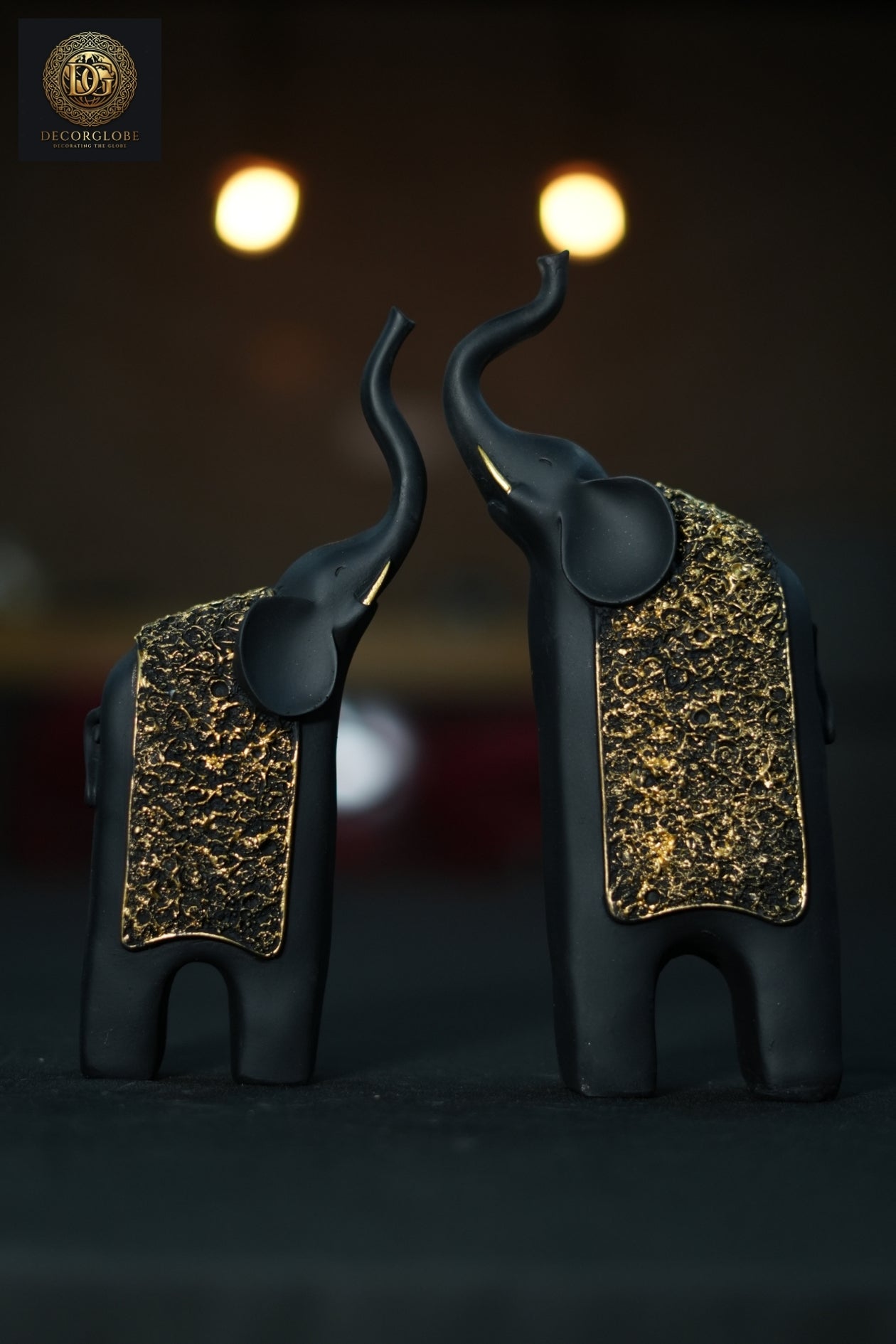 Decorative Elephant Pair Showpiece (Black & Gold Finish)