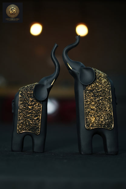Decorative Elephant Pair Showpiece (Black & Gold Finish)