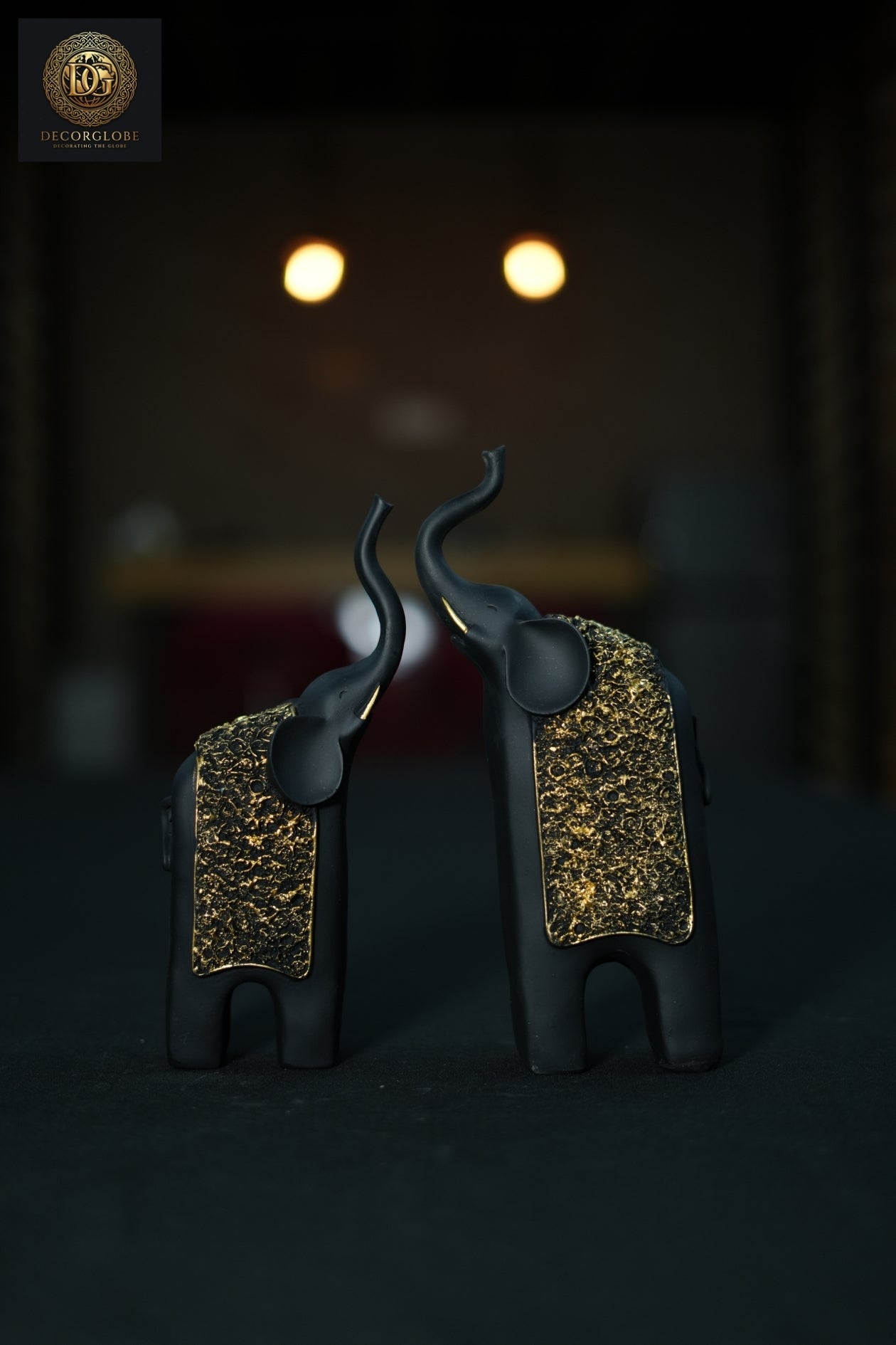 Decorative Elephant Pair Showpiece (Black & Gold Finish)