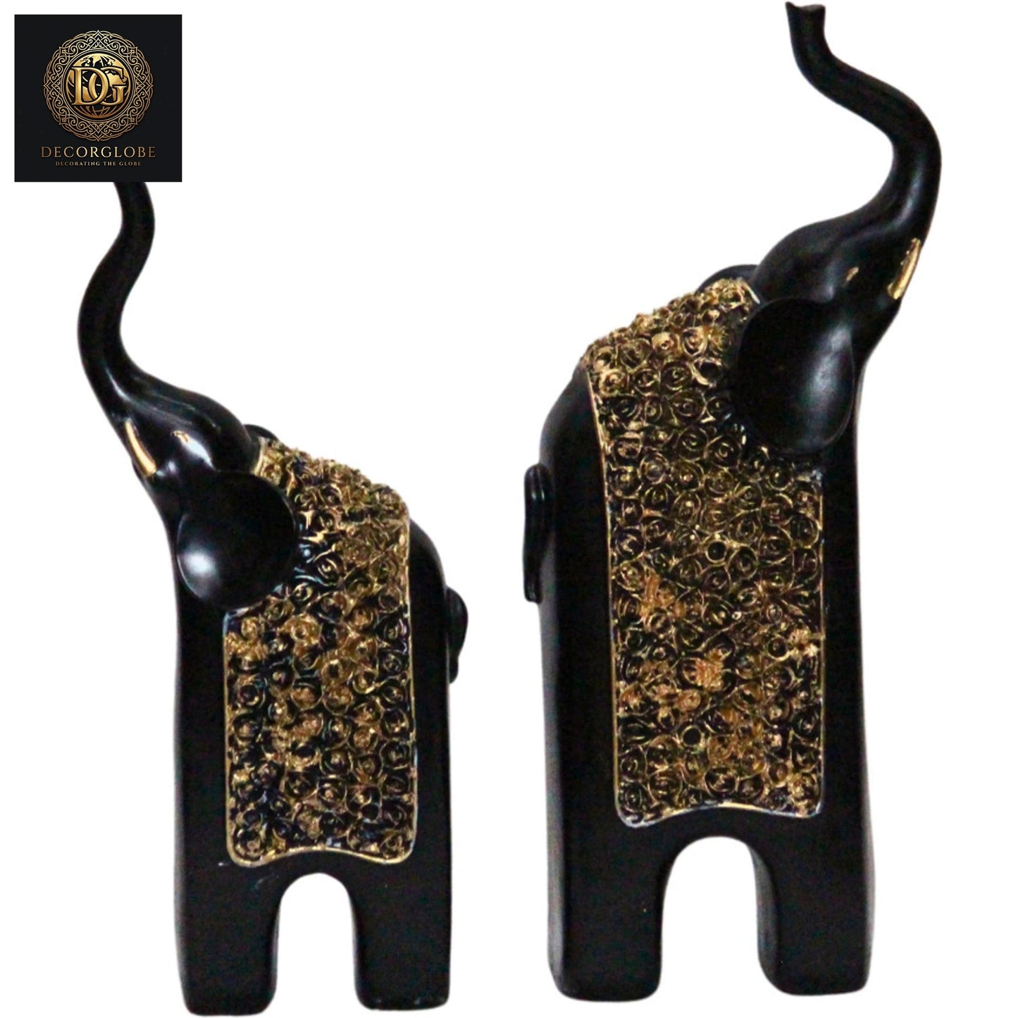 Decorative Elephant Pair Showpiece (Black & Gold Finish)