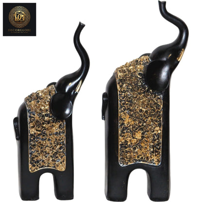 Decorative Elephant Pair Showpiece (Black & Gold Finish)