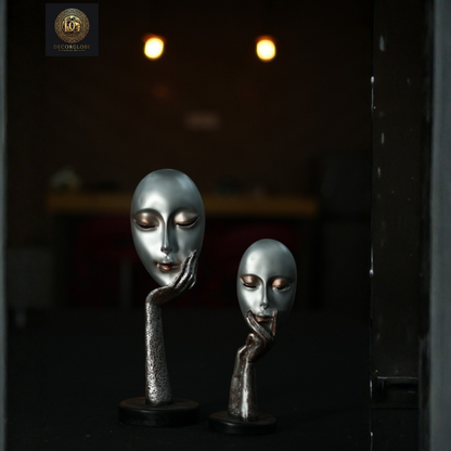Abstract Face Sculpture Set (Silver Finish)