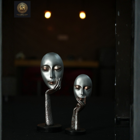 Abstract Face Sculpture Set (Silver Finish)
