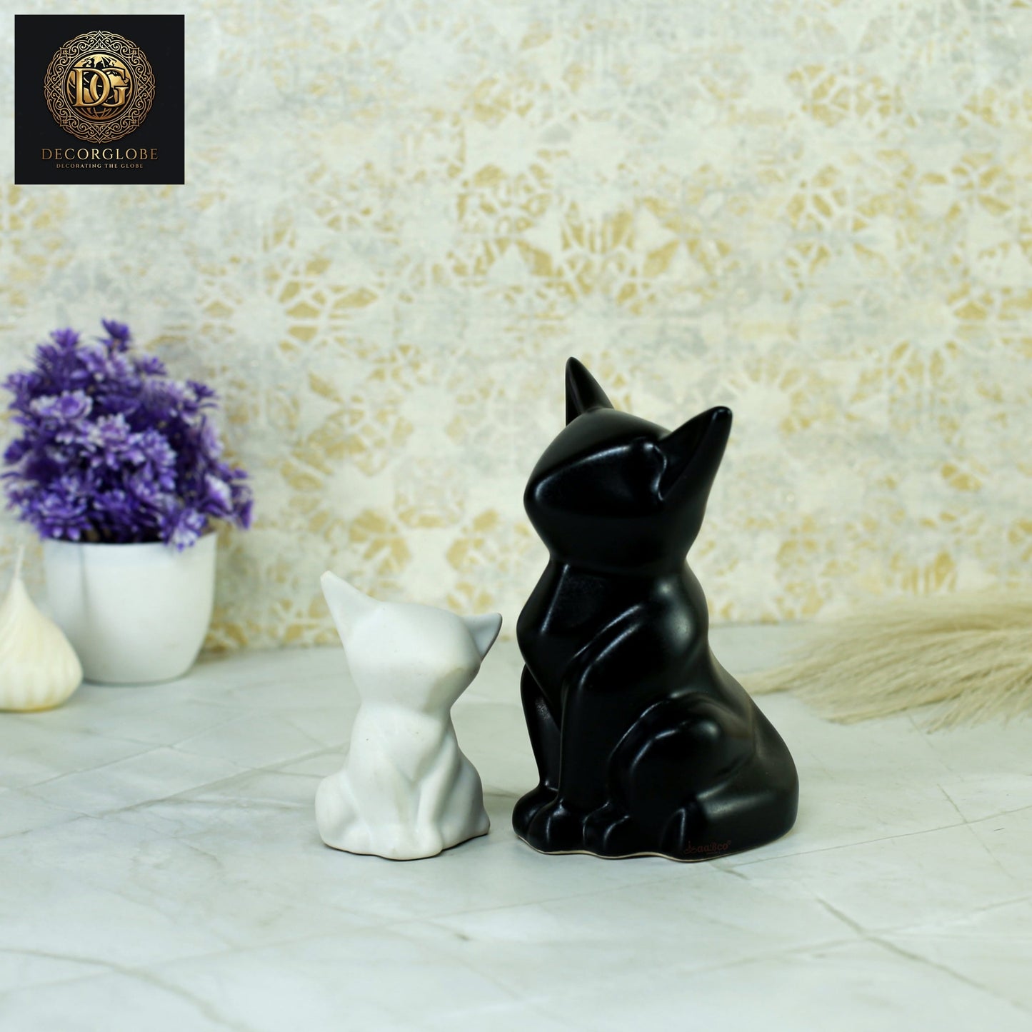 Ceramic Sitting Cat Set Of 2 Black & white