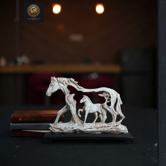 Polyresin Horse with Baby Horse Wooden Base