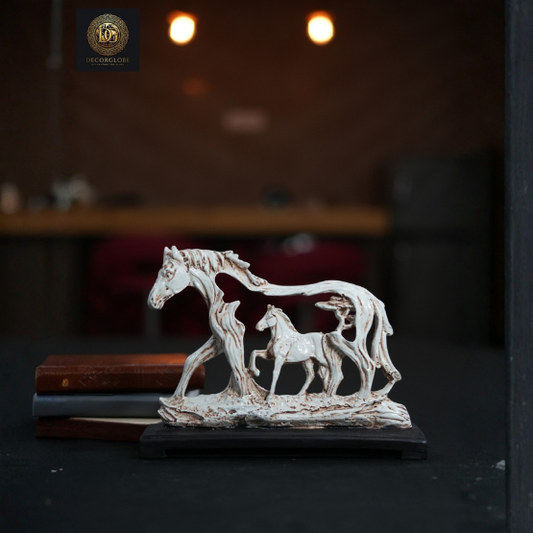 Polyresin Horse with Baby Horse Wooden Base