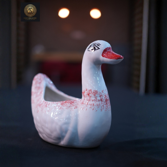 Ceramic Swan Planter (White & Red Finish)