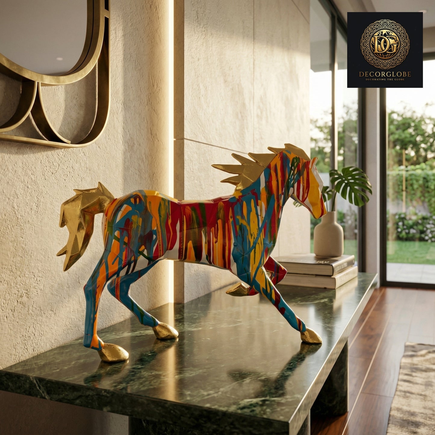 Abstract Multicolor Running Horse Sculpture