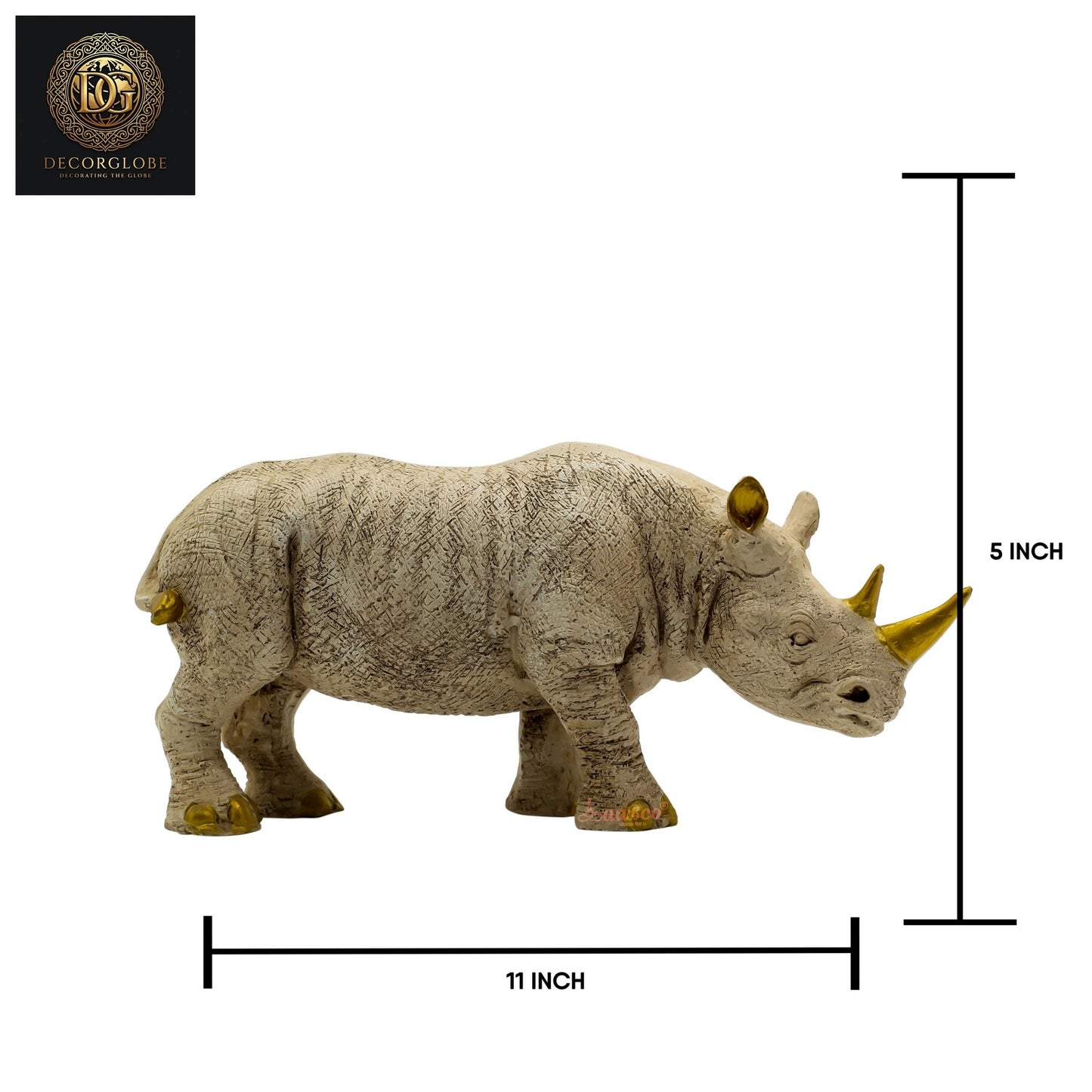 Rhino King Ivory with Golden Horns Sculpture