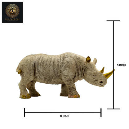 Rhino King Ivory with Golden Horns Sculpture