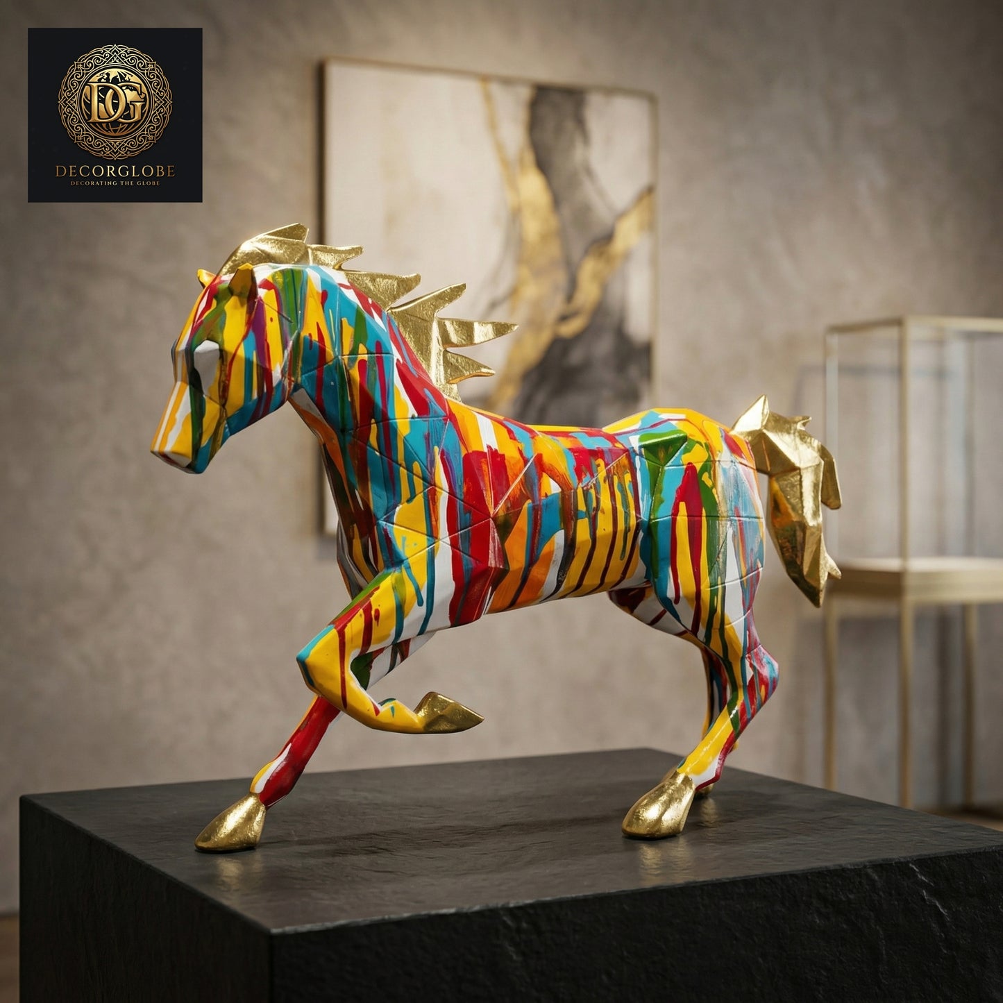 Abstract Multicolor Running Horse Sculpture