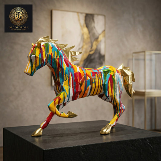 Abstract Multicolor Running Horse Sculpture