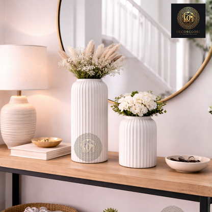 Ribbed White Ceramic Vase Set
