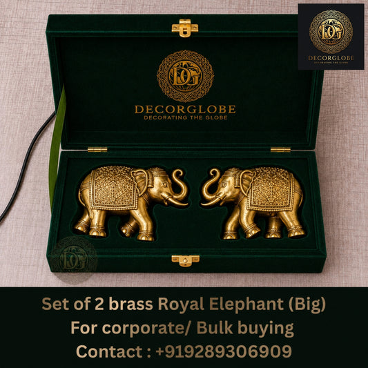 DecorGlobe Set of 2 Brass Royal Elephant Big Pack of 50 for Corporate Gifting, Wedding Return Gifts &amp; Home Décor