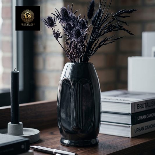 Matte Black Face Art Vase