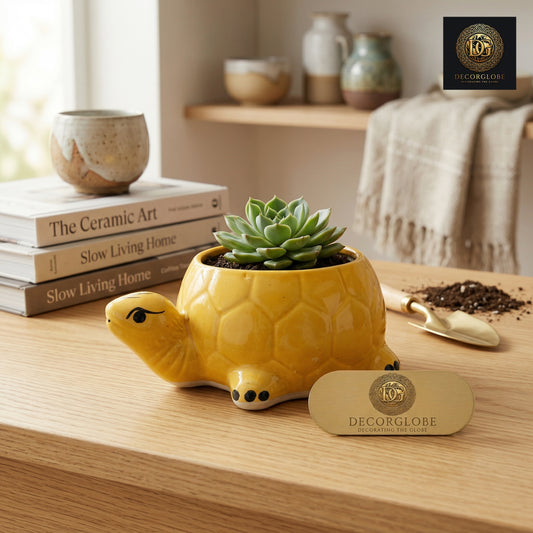 Ceramic Turtle Planter (Yellow Gloss Finish)