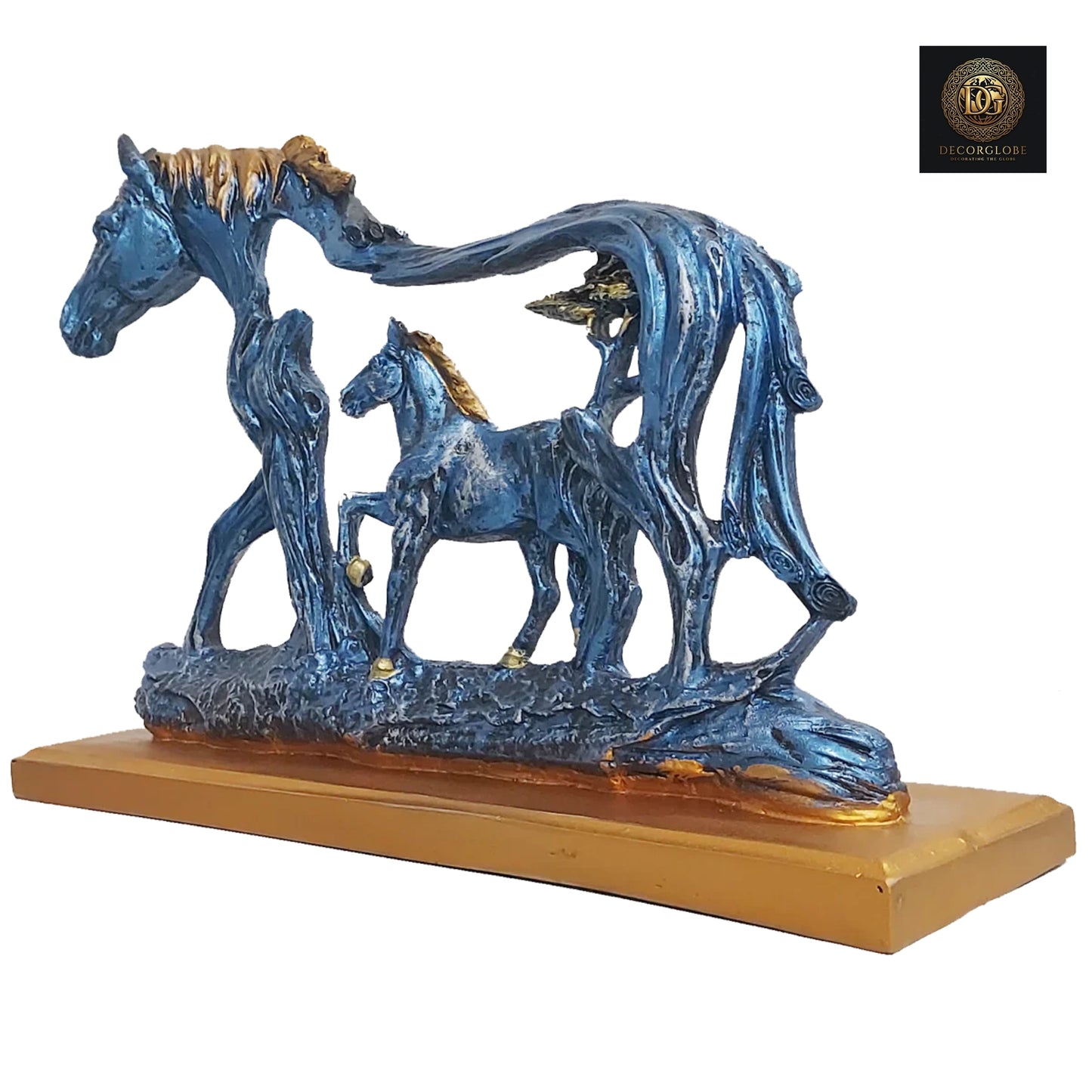 Polyresin Horse Family Sculpture With Wooden Base