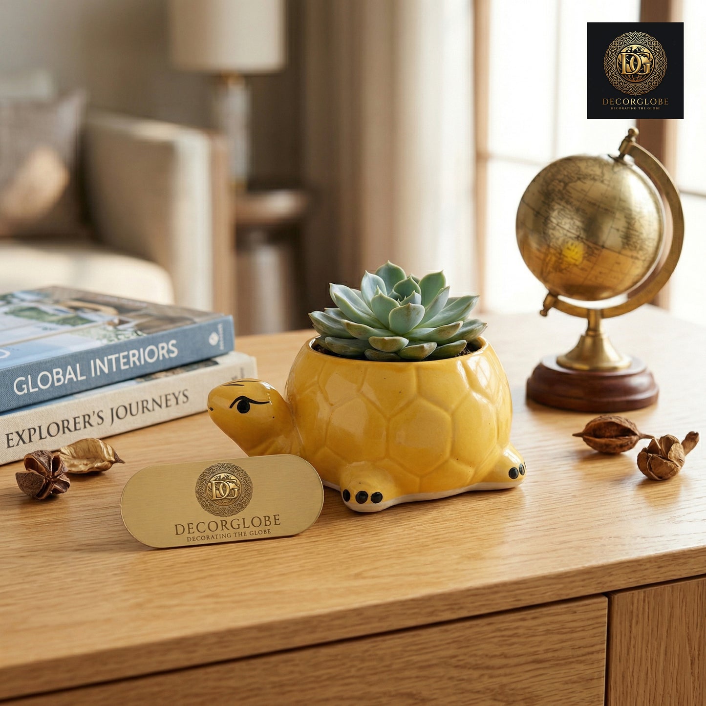Ceramic Turtle Planter (Yellow Gloss Finish)