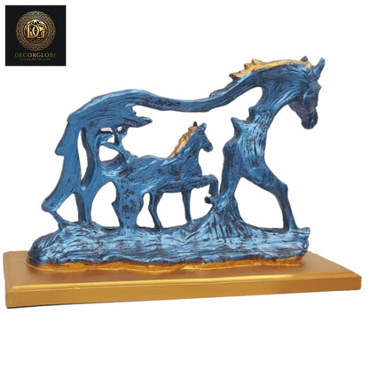 Polyresin Horse Family Sculpture With Wooden Base