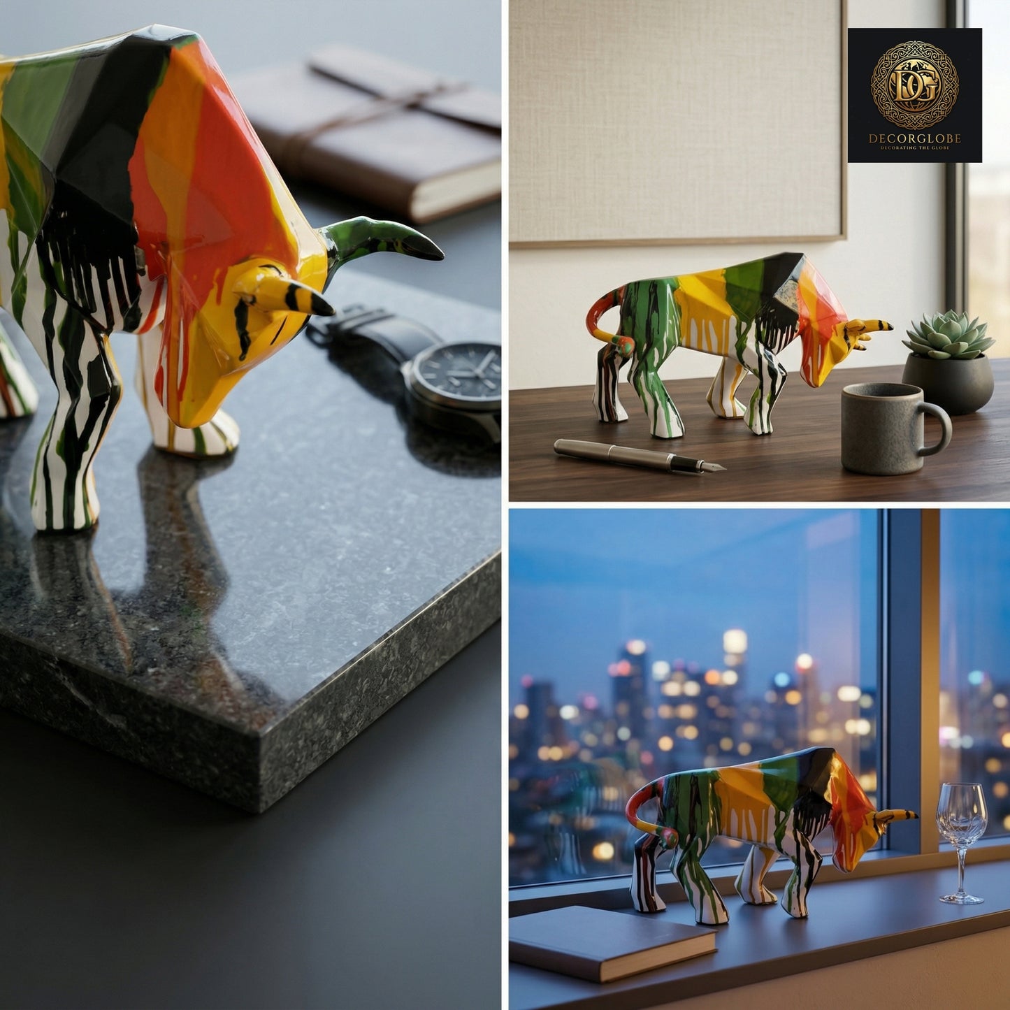 Abstract Multicolor Bull Sculpture
