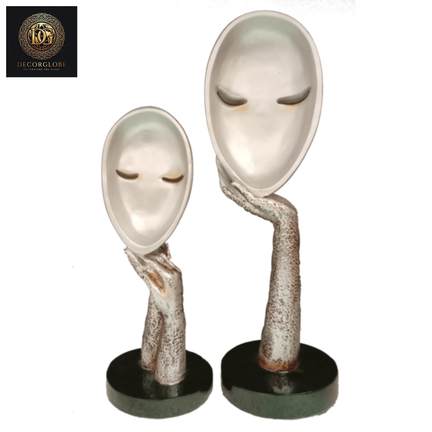 Abstract Face Sculpture Set (Silver Finish)