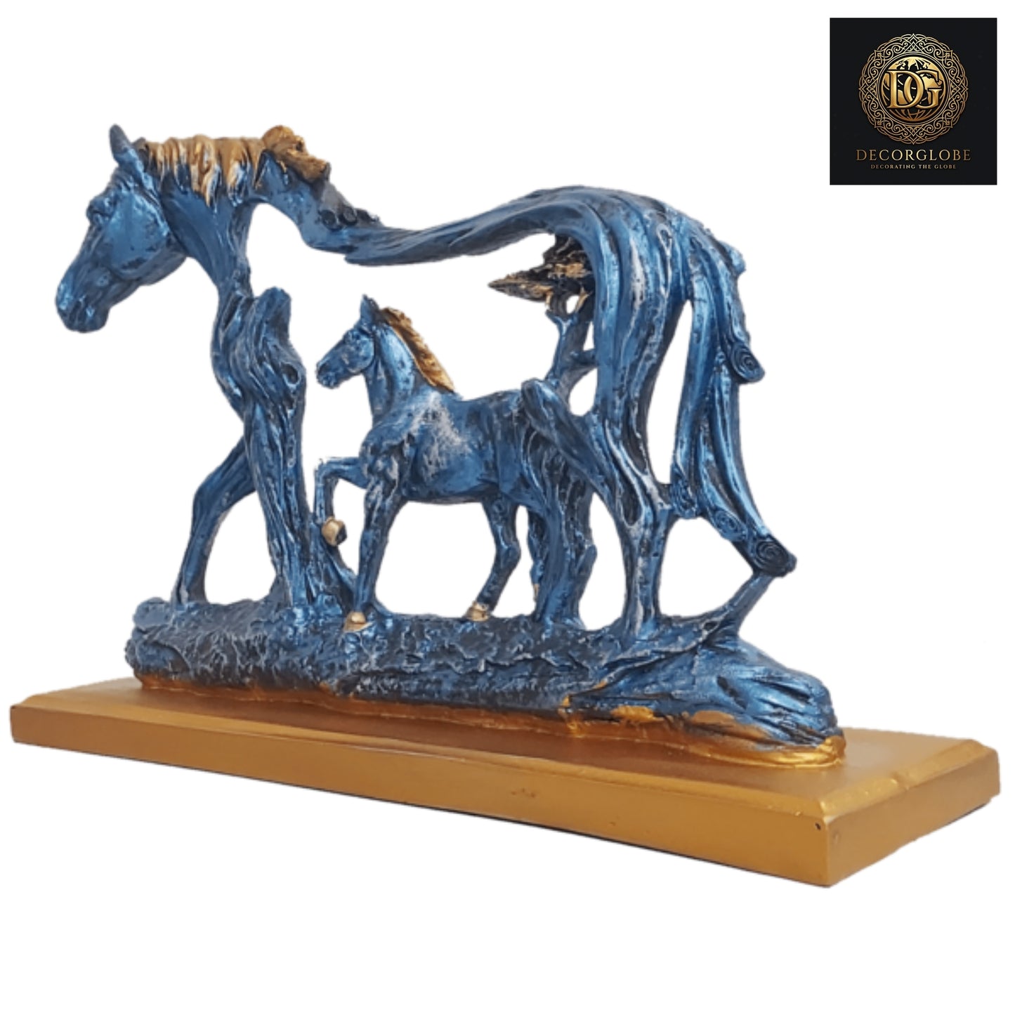 Polyresin Horse Family Sculpture With Wooden Base