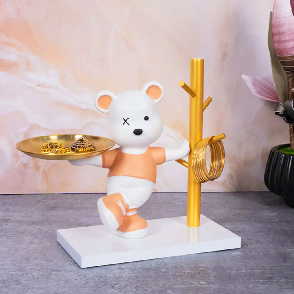Chic Bear Jewelry Organizer with Tray & Earring Stand – Elegant Vanity Decor