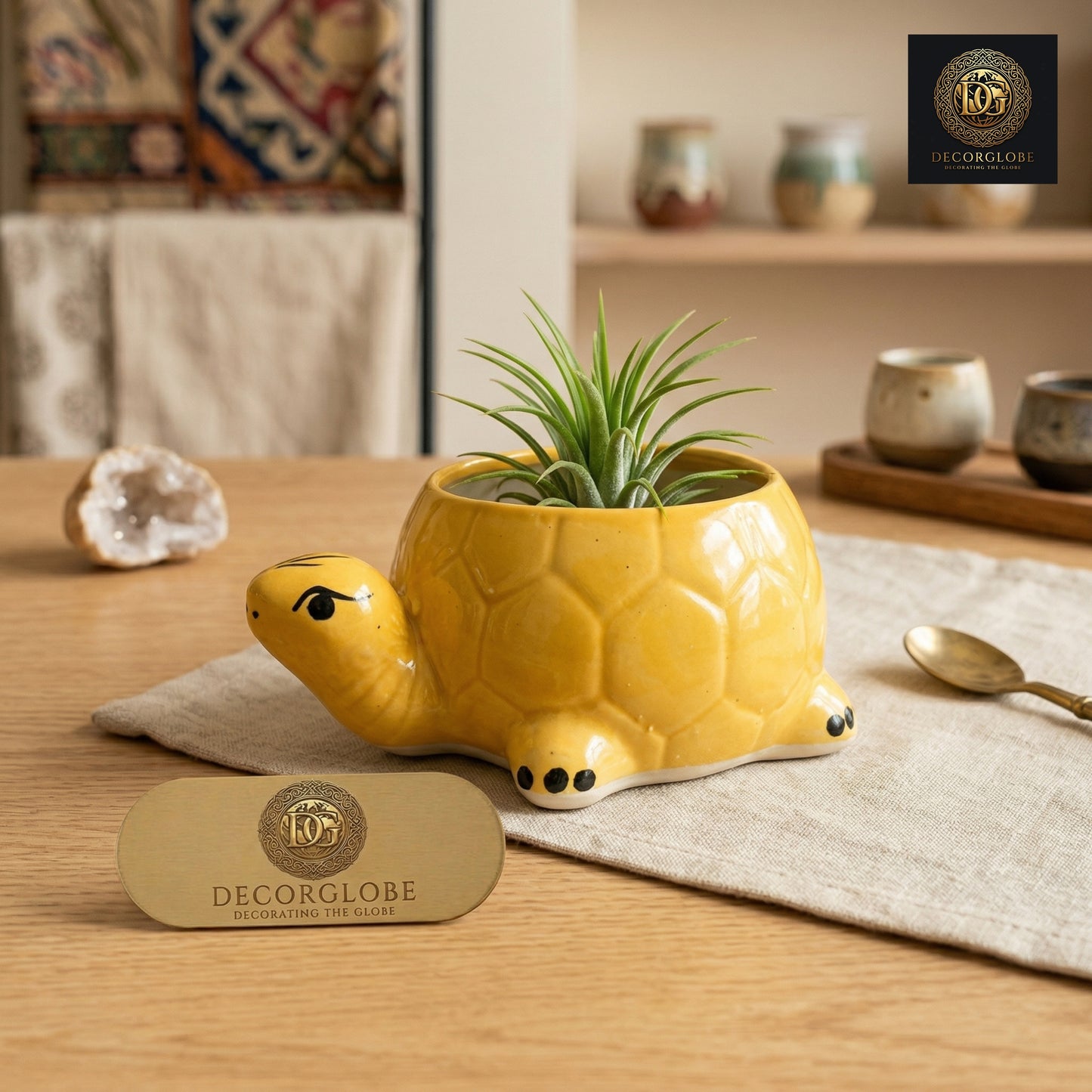 Ceramic Turtle Planter (Yellow Gloss Finish)