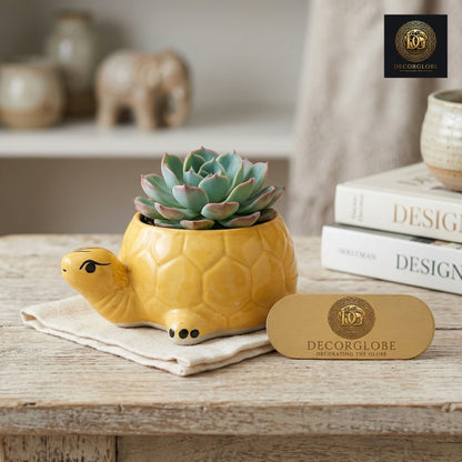 Ceramic Turtle Planter (Yellow Gloss Finish)