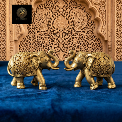 Set of 2 Golden Elephant Figurines