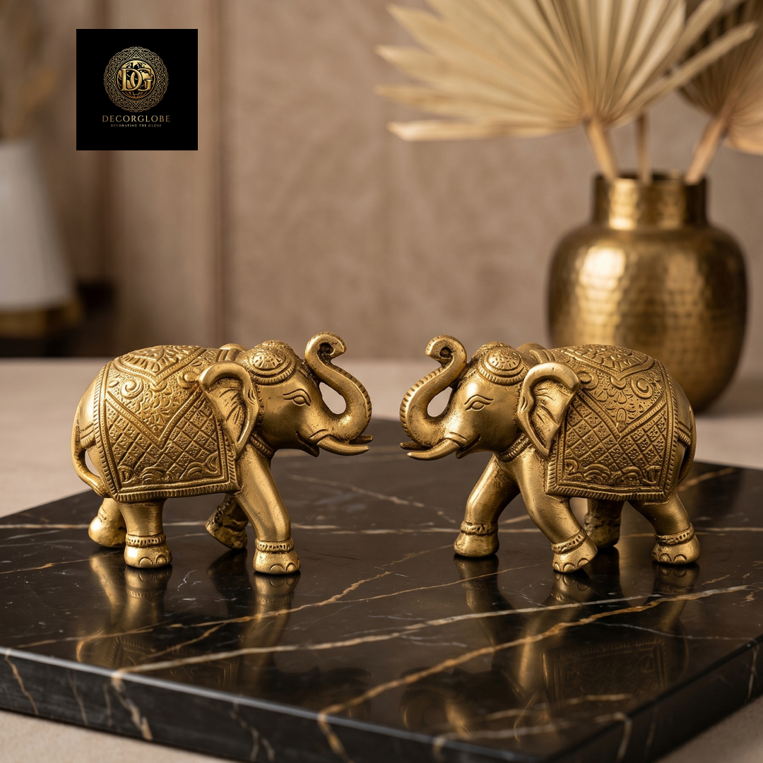 Set of 2 Golden Elephant Figurines