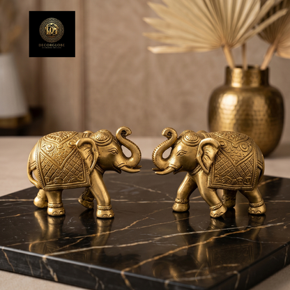 Set of 2 Golden Elephant Figurines