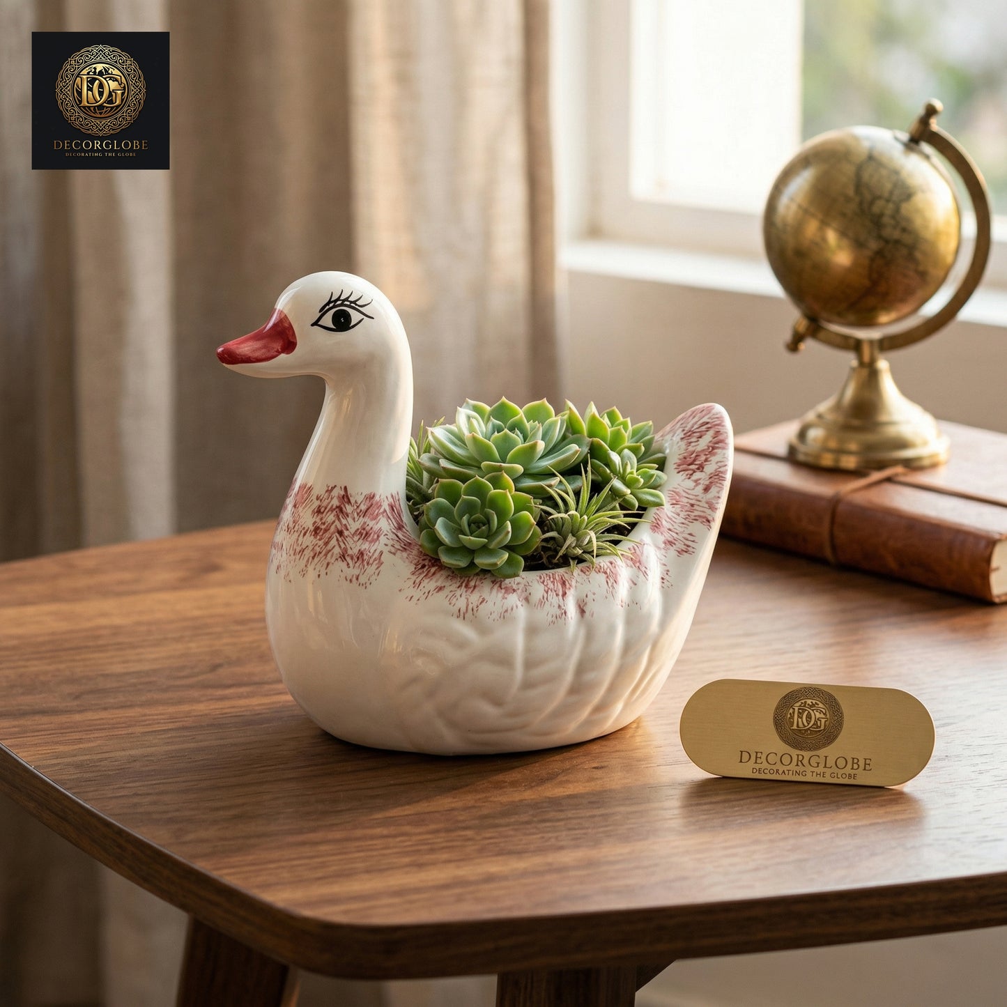 Ceramic Swan Planter (White & Red Finish)