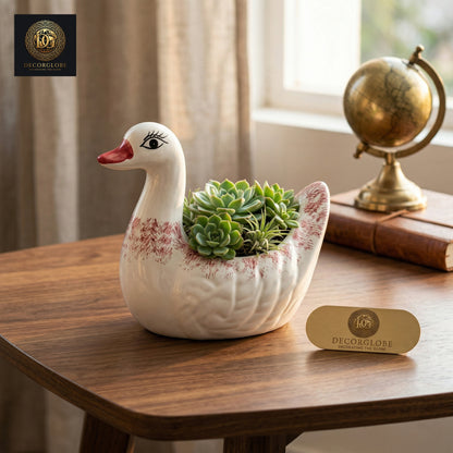 Ceramic Swan Planter (White & Red Finish)