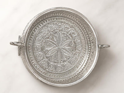 Silver Plated Peacock Urli Bowl for Home Decor & Floating Flowers – 30 cm | DecorGlobe