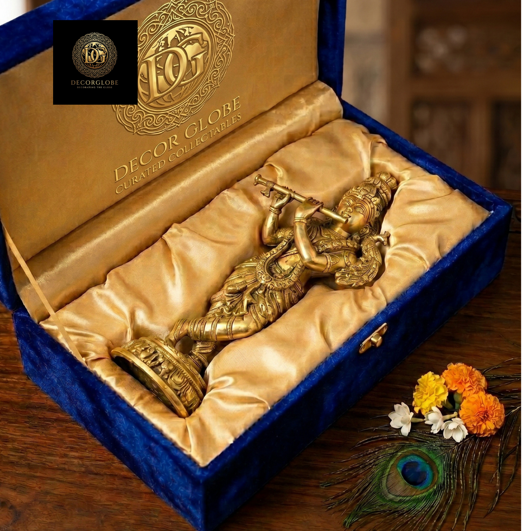 Golden Lord Krishna Idol Playing Flute