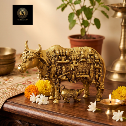Golden Kamdhenu Cow Idol with Calf