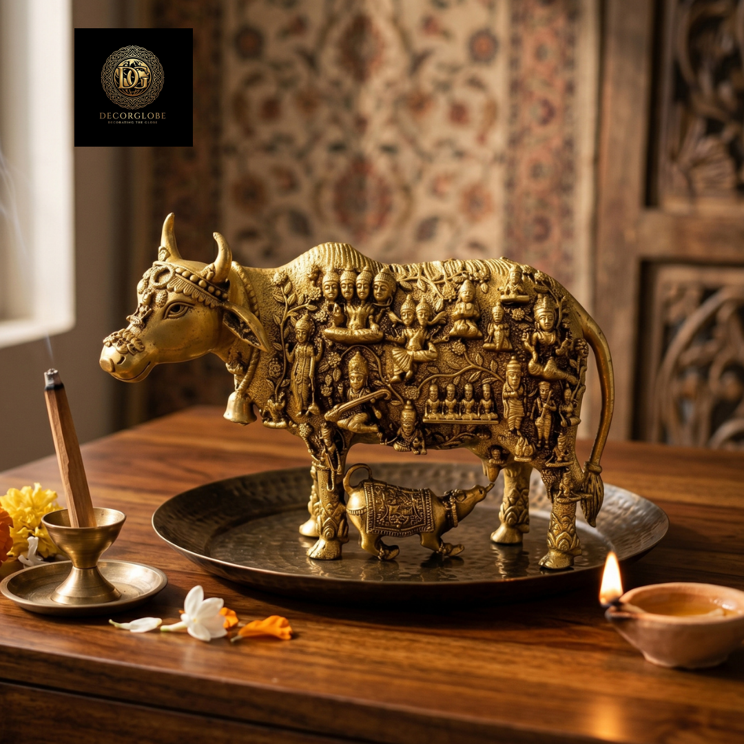 Golden Kamdhenu Cow Idol with Calf