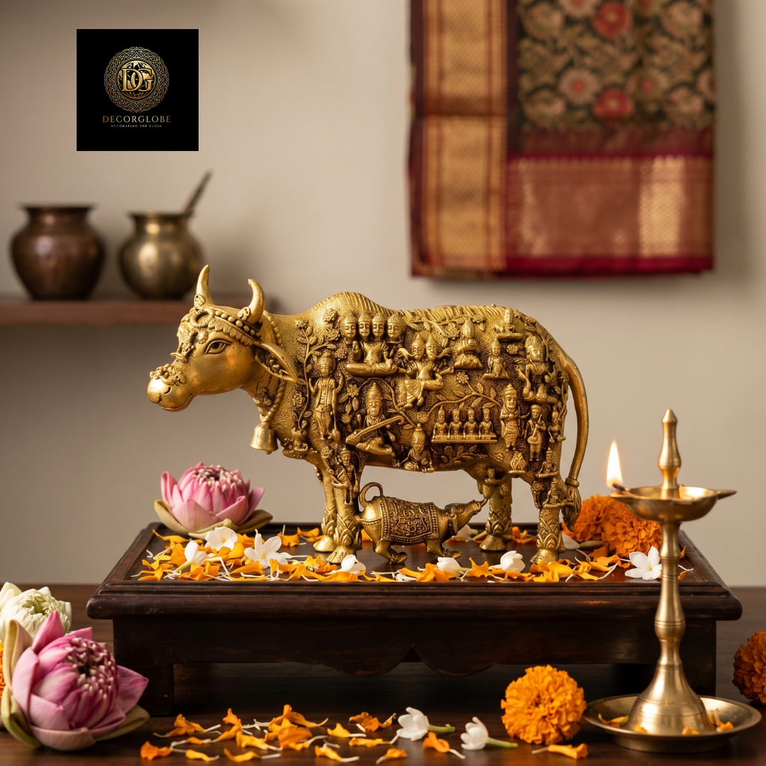 Golden Kamdhenu Cow Idol with Calf