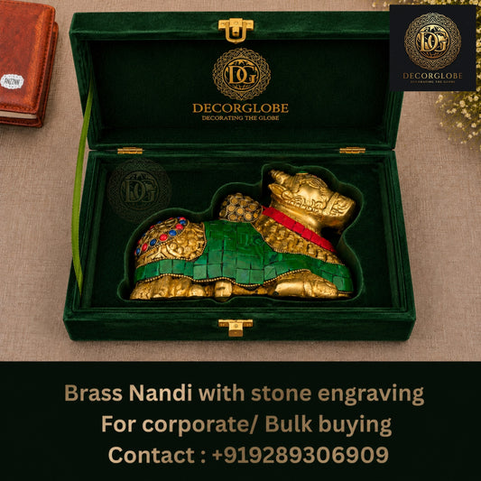 DecorGlobe Brass Nandi with Stone Engraving Pack of 50 for Corporate Gifting, Wedding Return Gifts &amp; Spiritual Décor