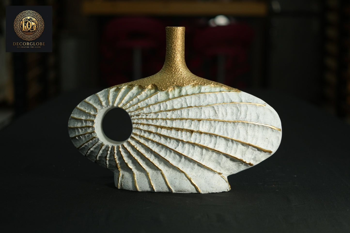 Modern Textured Vase Set (White & Gold Finish)