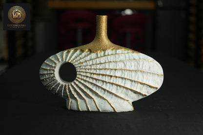 Modern Textured Vase Set (White & Gold Finish)