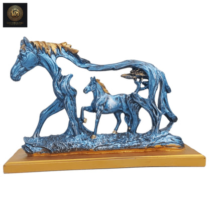 Polyresin Horse Family Sculpture With Wooden Base